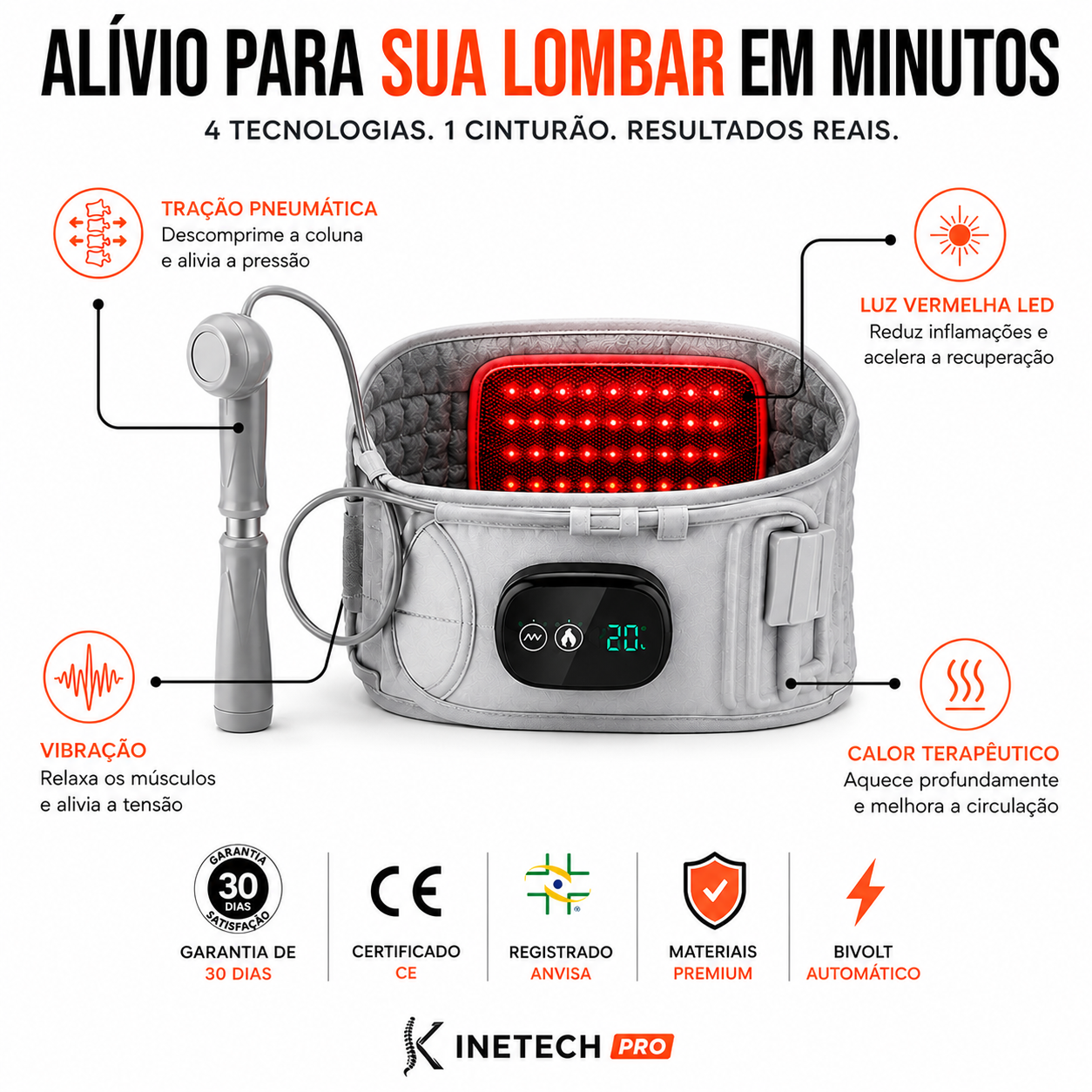 Kinetech Pro | Cinto Descompressor Lombar 4 em 1