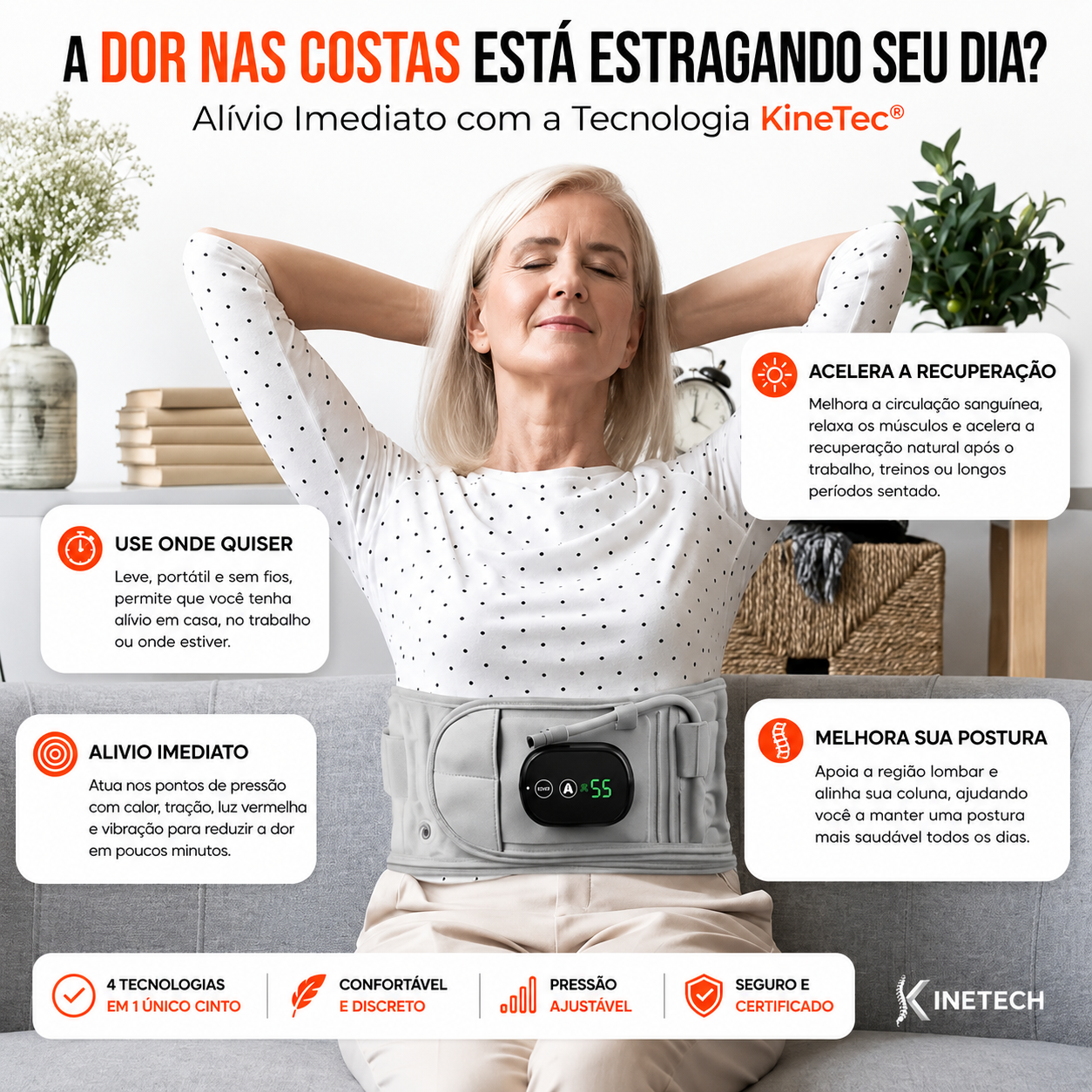 Kinetech Pro | Cinto Descompressor Lombar 4 em 1